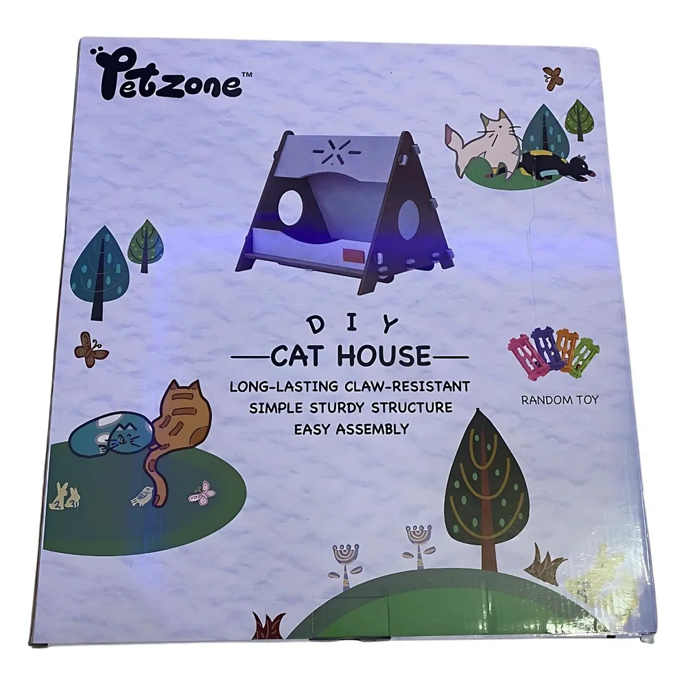 PETZONE Indoor Cat Cave Bed Tunnel Felt Scratch‎ Resistant Blue Grey Medium